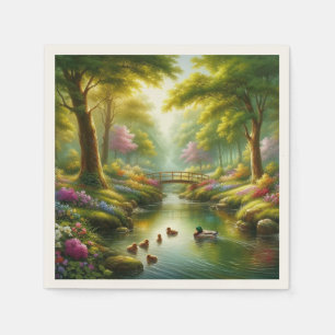 Spring brook with ducks/flowers napkins