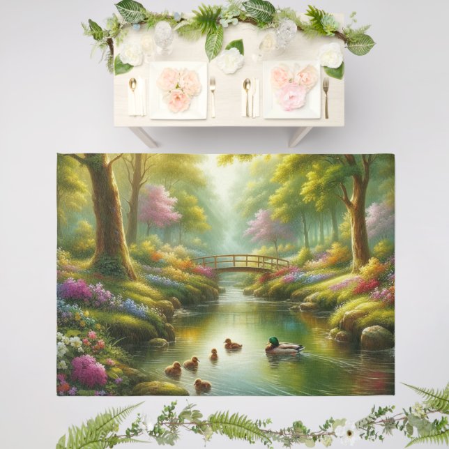 Spring brook with ducks/flowers outdoor rug (Insitu (Wedding 2))