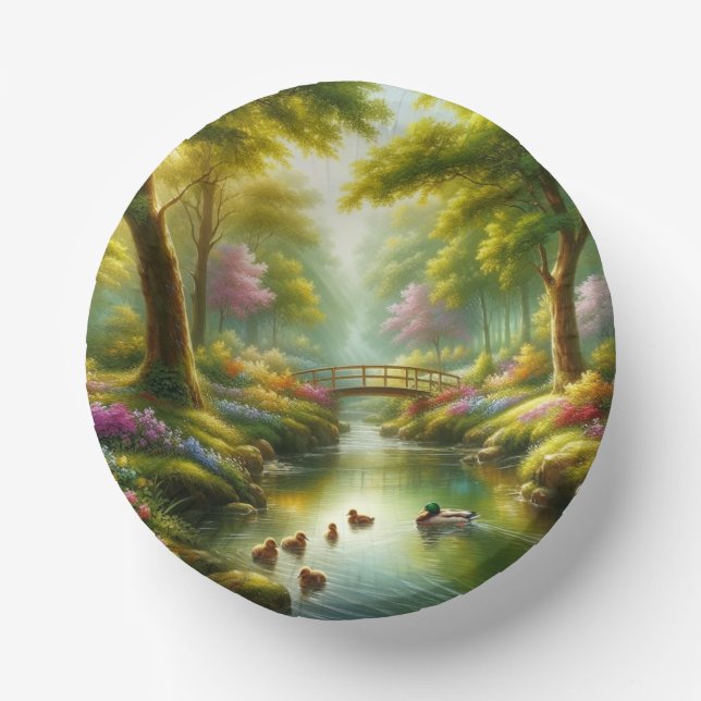 Spring brook with ducks/flowers paper bowls (Front)