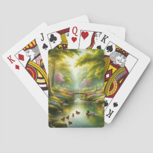 Spring brook with ducks/flowers poker cards