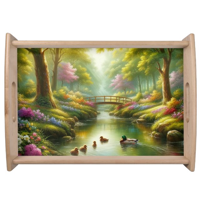 Spring brook with ducks/flowers serving tray (Front)