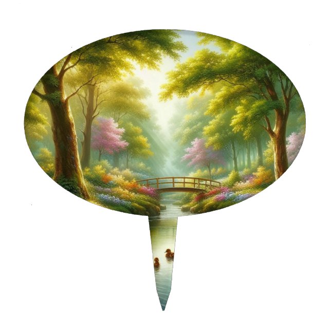 Spring brook with flowers cake topper (Front)