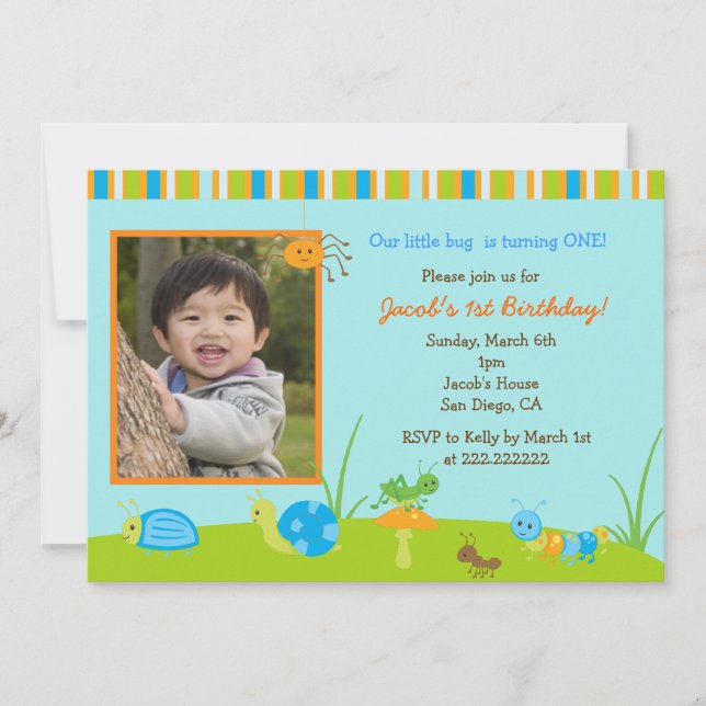 Spring Bug Photo Birthday invitations (Front)
