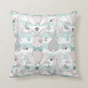 Spring bunnies pattern throw pillow