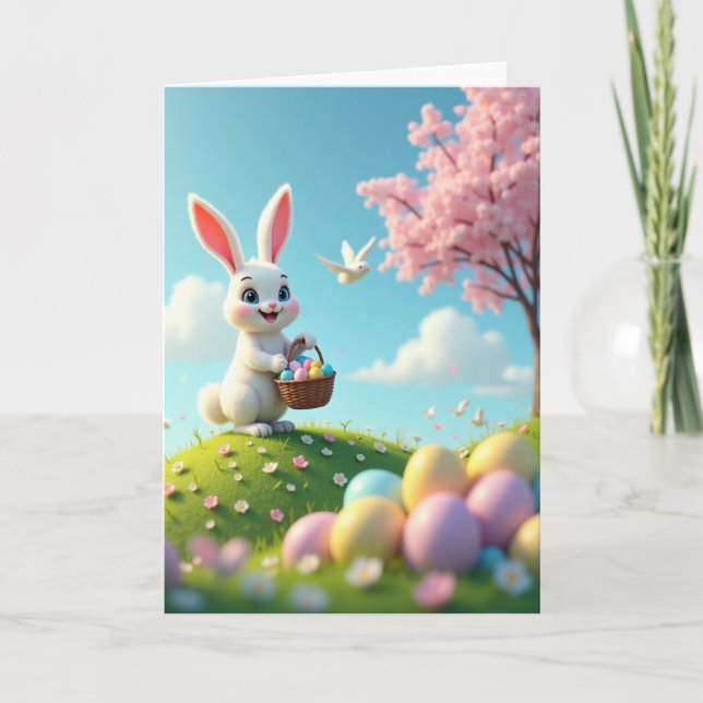 Spring Bunny And Eggs Card (Front)