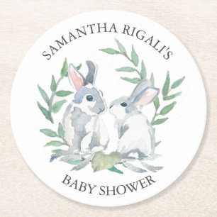 Spring Bunny Baby Shower Keepsake Round Paper Coaster