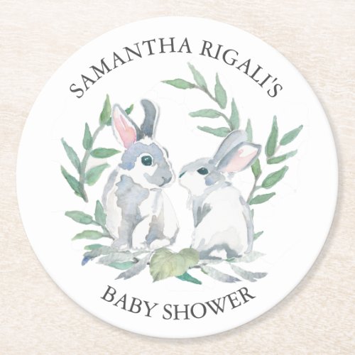 Spring Bunny Baby Shower Keepsake  Round Paper Coaster