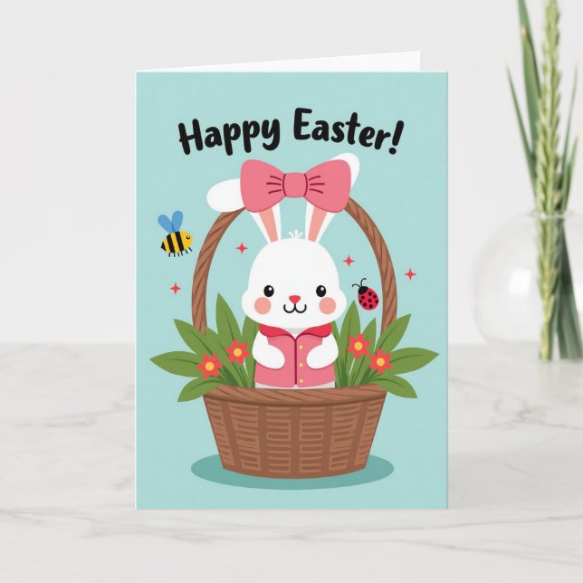 Spring Bunny Basket Celebration Card (Front)