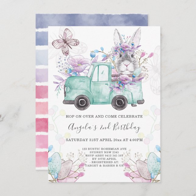Spring Bunny Birthday Invitation (Front/Back)