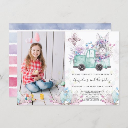 Spring Bunny Birthday Photo Invitation