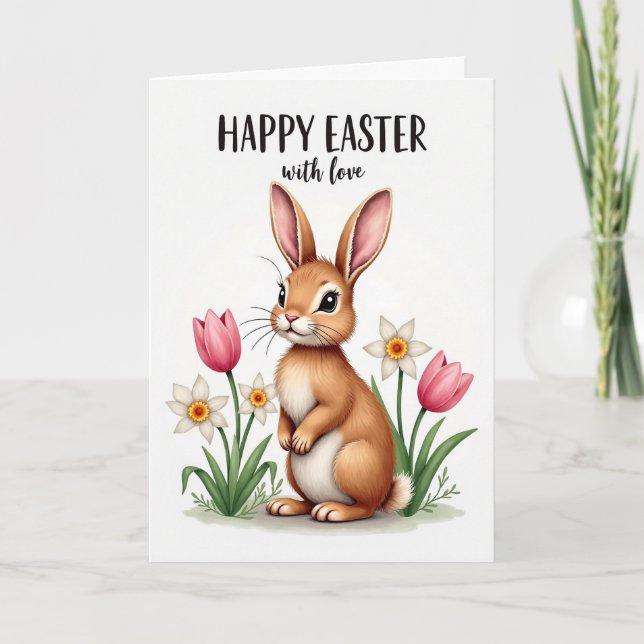 Spring Bunny Blooms Greeting Card (Front)