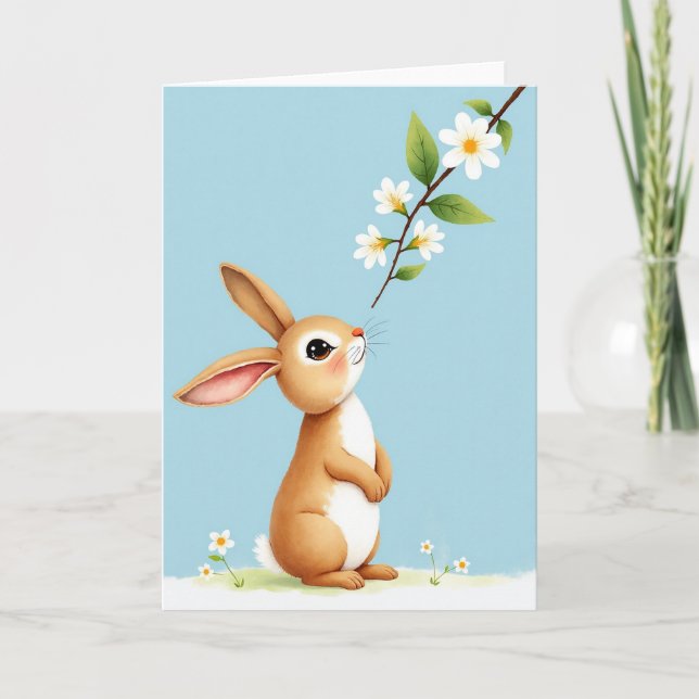 Spring Bunny Blossom Nature Card (Front)
