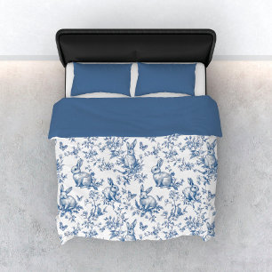 Spring Bunny Blue Chinoiserie Bed Duvet Cover