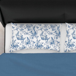 Spring Bunny Blue Chinoiserie Bed Pillow Case