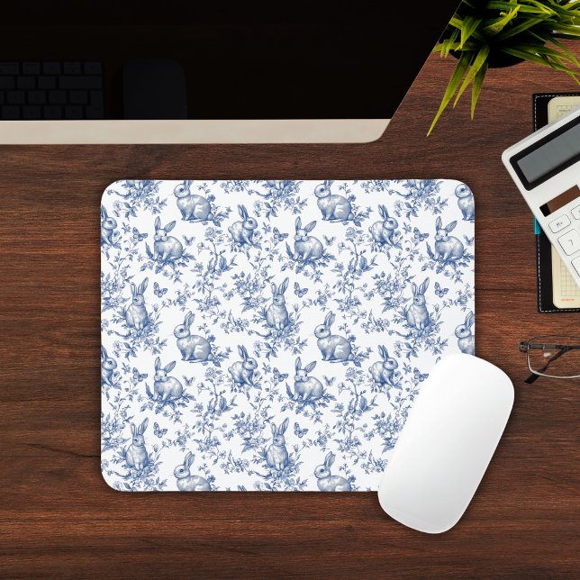 Spring Bunny Blue Chinoiserie Mouse Pad (Spring Bunny Blue Chinoiserie Mouse Pad
)