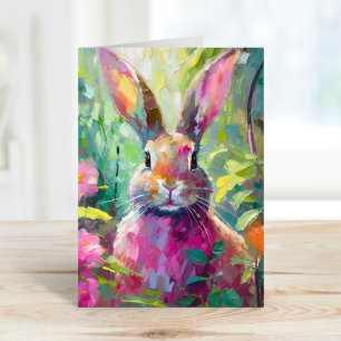 Spring Bunny Colorful Modern Abstract Art Card