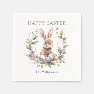 Spring Bunny Easter Egg Wreath Personalized Napkins