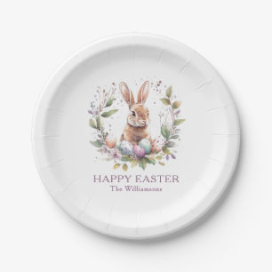 Spring Bunny Easter Egg Wreath Personalized Paper Plates