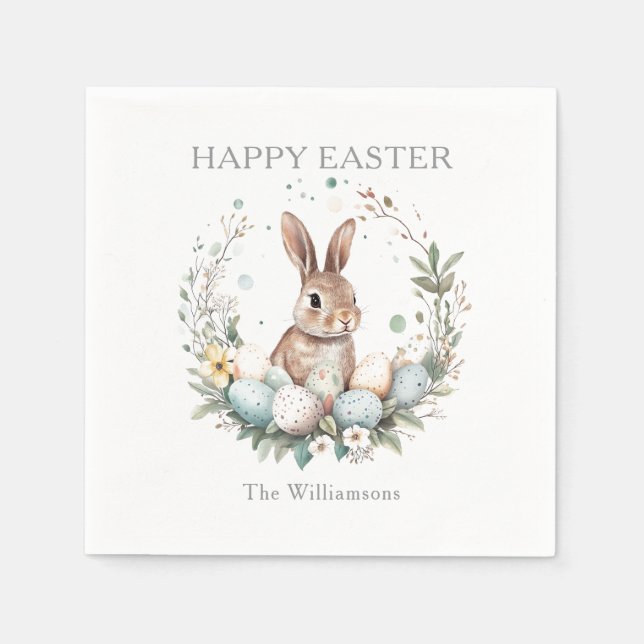 Spring Bunny Easter Eggs Garland Personalized Napkins (Front)