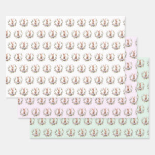 Spring Bunny Easter Eggs Garland Wreath Wrapping Paper Sheets