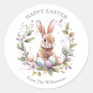 Spring Bunny Easter Eggs Wreath Personalized Classic Round Sticker