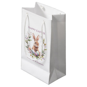 Spring Bunny Easter Eggs Wreath Personalized Small Gift Bag