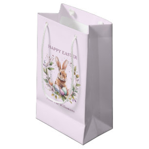 Spring Bunny Easter Eggs Wreath Personalized Small Gift Bag
