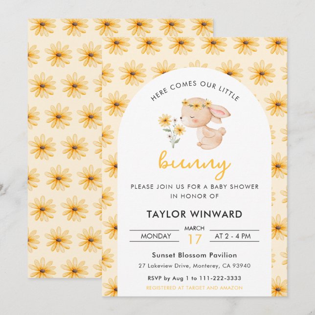Spring Bunny Floral Baby Shower Invitation (Front/Back)