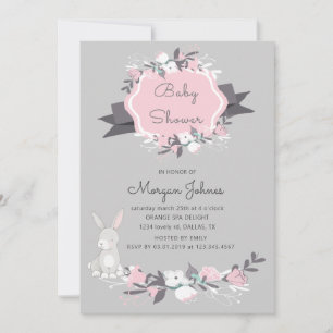 Spring bunny floral blush Baby Shower Invitation