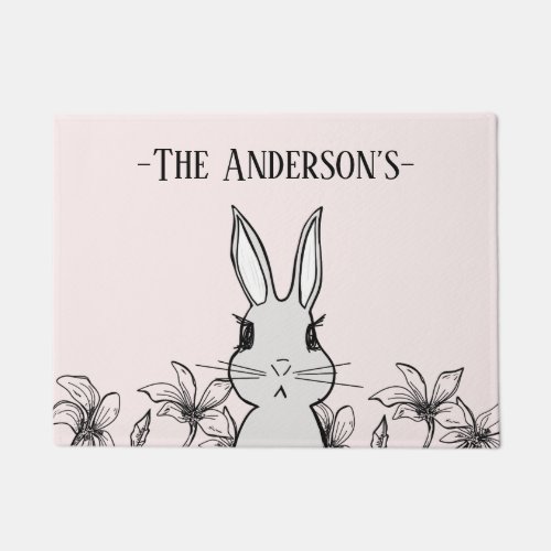 Spring Bunny Floral Custom Name Doormat