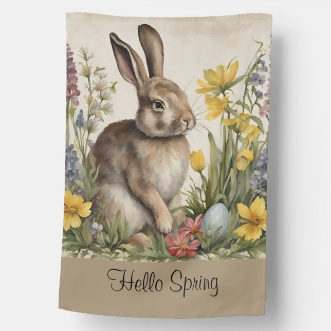 Spring Bunny Floral House Flag (Front)