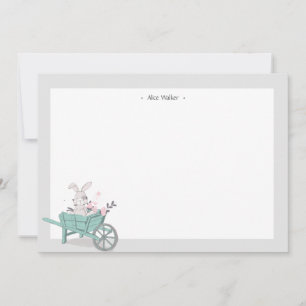Spring Bunny Floral Monogram Stationery Note Card