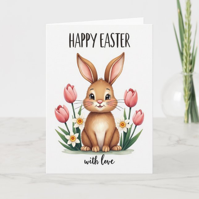 Spring Bunny Floral Scene Card (Front)