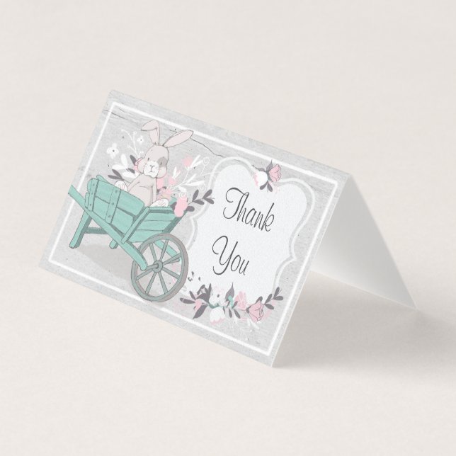 spring bunny gray blush floral folded thank you (Front)
