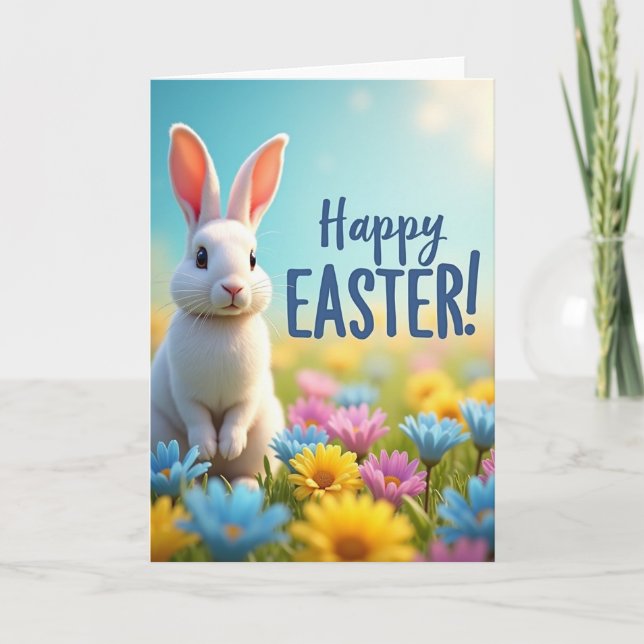 Spring Bunny Greetings Card (Front)