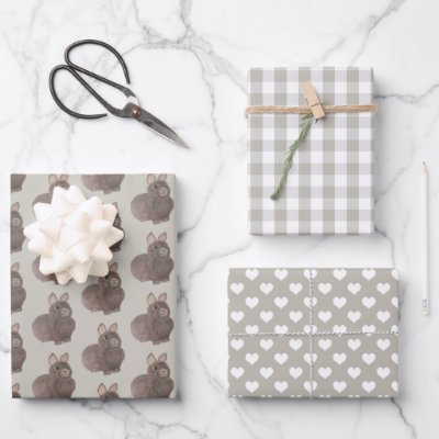 Spring Bunny Heart Gingham Wrapping Paper Sheets