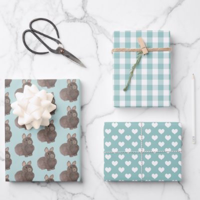 Spring Bunny Heart Gingham Wrapping Paper Sheets