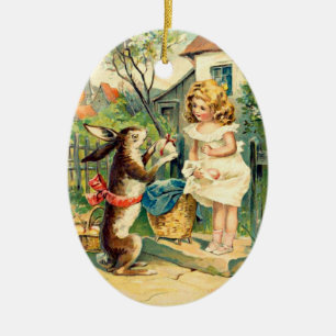 Spring Bunny Holiday Girl Vintage Easter Ornament
