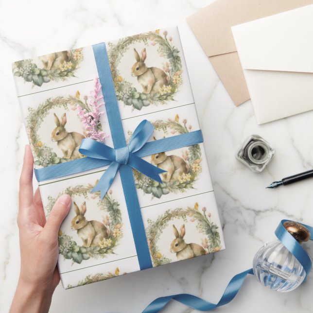 Spring Bunny In Wreath Wrapping Paper (Gifting)