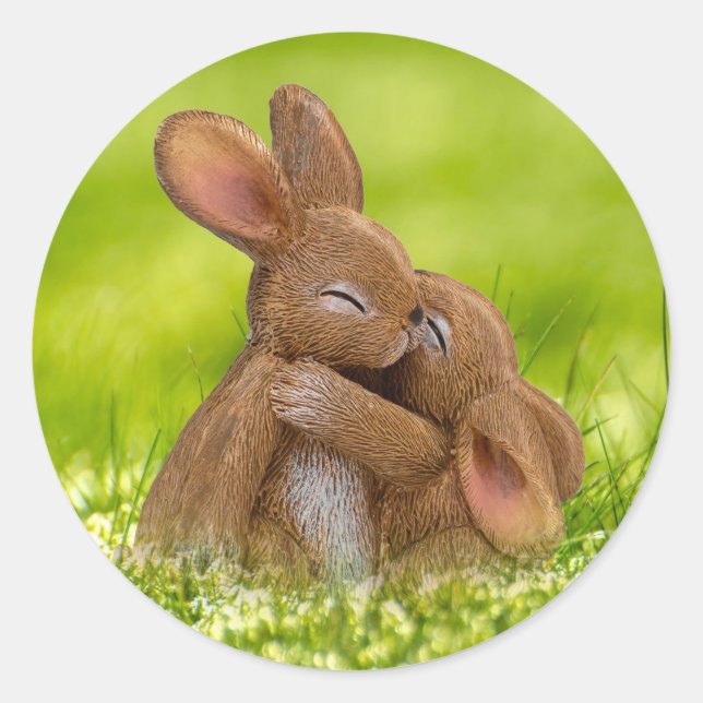 Spring Bunny Lovers Classic Round Sticker (Front)