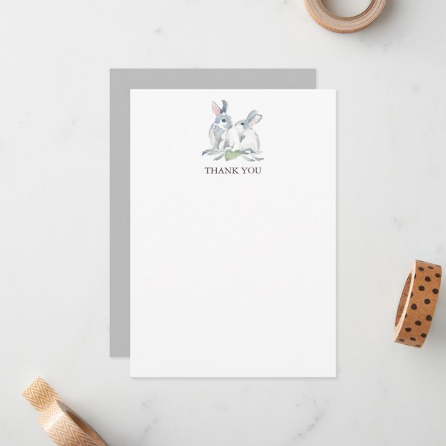 Spring Bunny Personalized Stationery Thank You Note Card (Front/Back In Situ)
