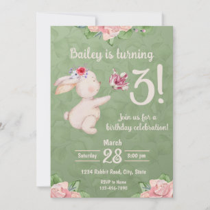 Spring Bunny Rabbit Birthday Invitation