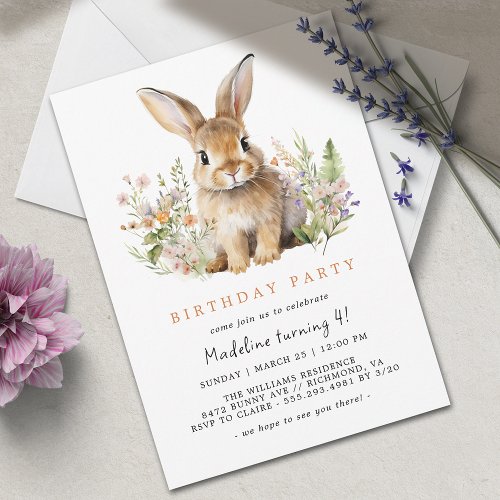 Spring Bunny Rabbit  Cute Any Age Girls Birthday Invitation