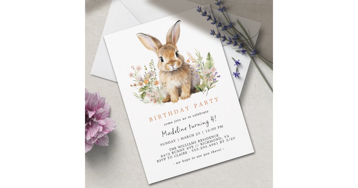 Spring Bunny Rabbit | Cute Any Age Girls Birthday Invitation