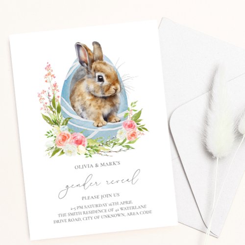 Spring Bunny Rabbit in Egg Floral Gender Reveal Invitation