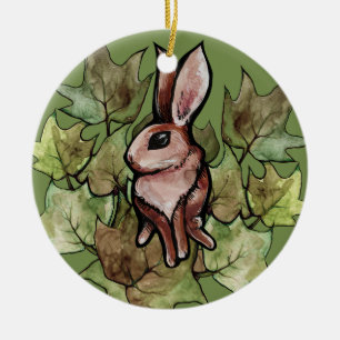 Spring Bunny Rabbit Nature Ivy                     Ceramic Ornament