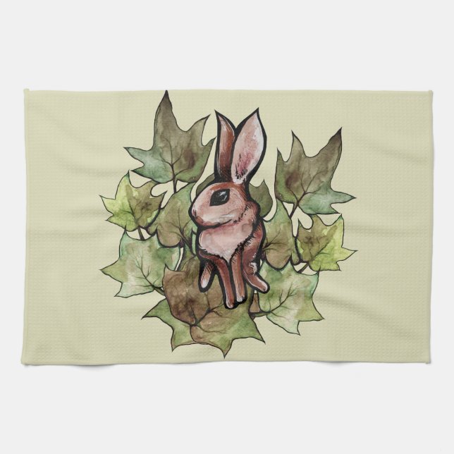 Spring Bunny Rabbit Nature Ivy                     Kitchen Towel (Horizontal)