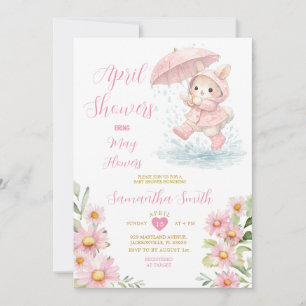 Spring Bunny Rain Boots Pink Floral April Showers Invitation