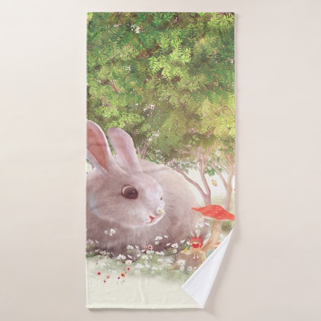 Spring Bunny: Realistic Rabbit in Flower Garden Ar Bath Towel (Bath Towel)