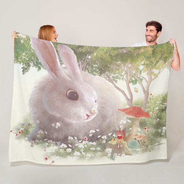 Spring Bunny: Realistic Rabbit in Flower Garden Ar Fleece Blanket (In Situ)